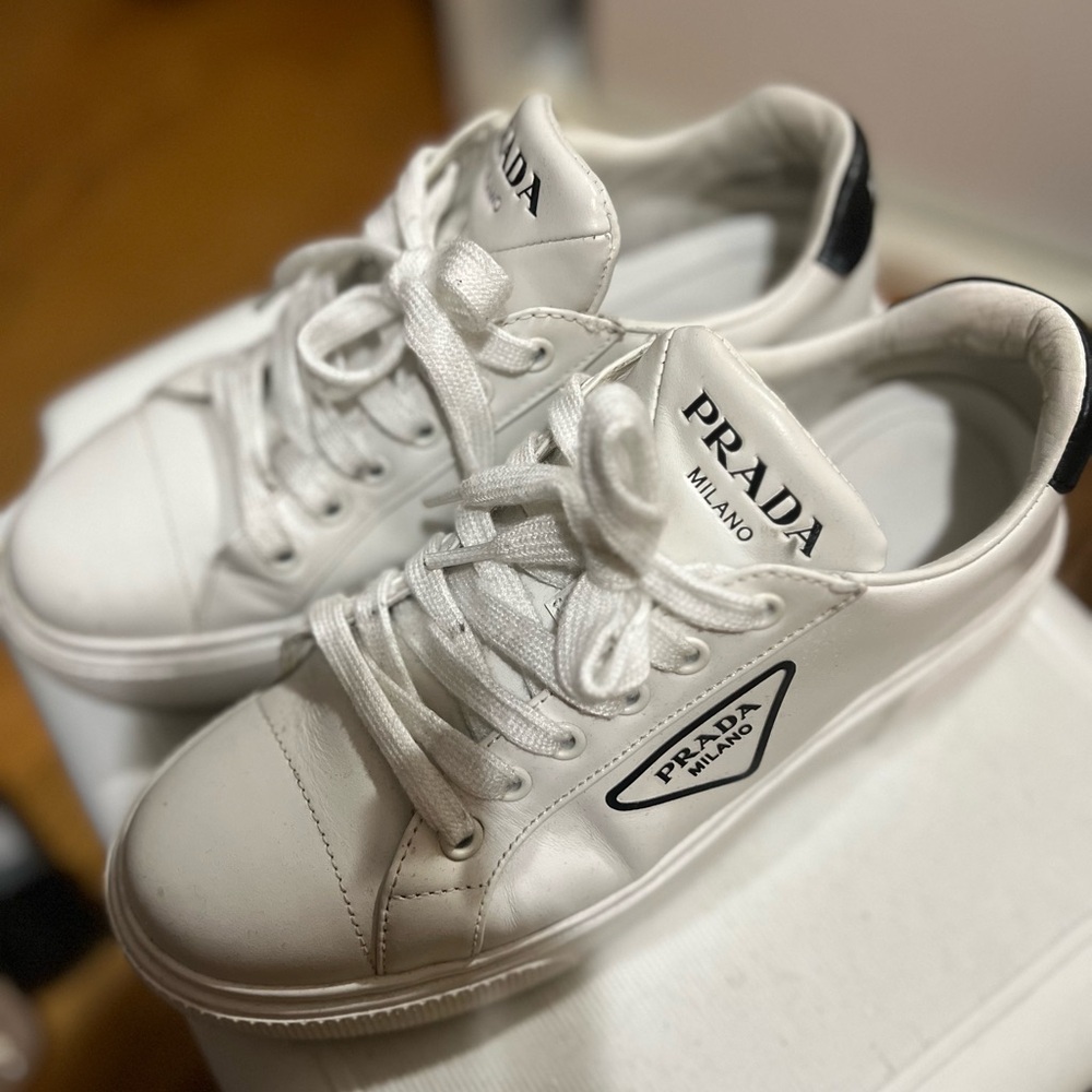 Prada White Leather Sneakers